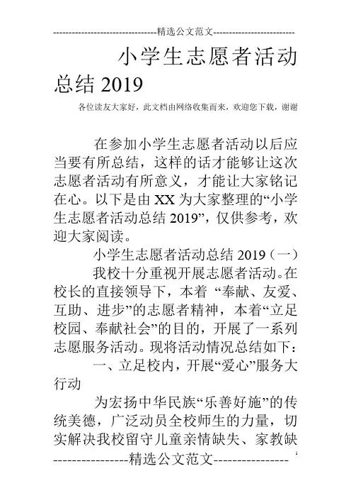 小学生志愿者活动总结2019