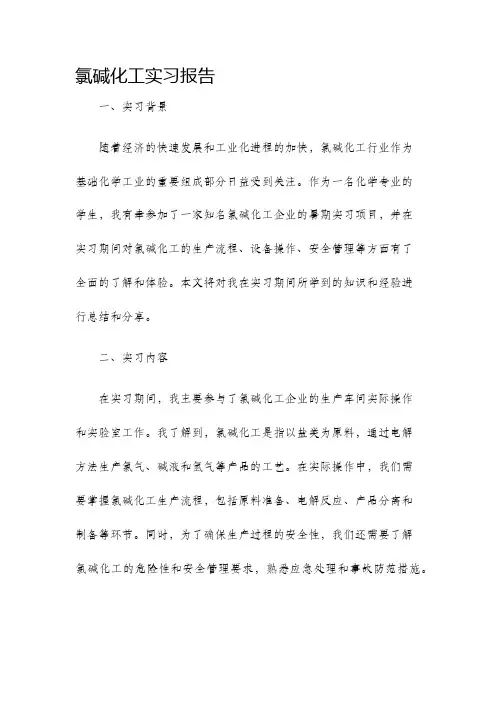 氯碱化工实习报告