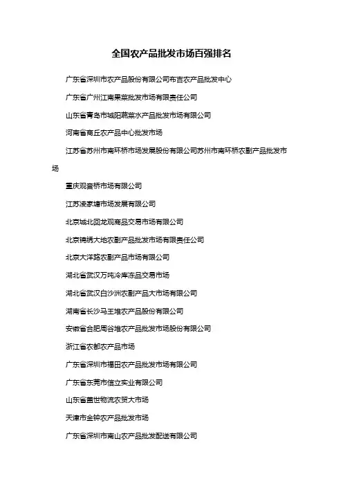 【推荐】全国农产品批发市场百强排名