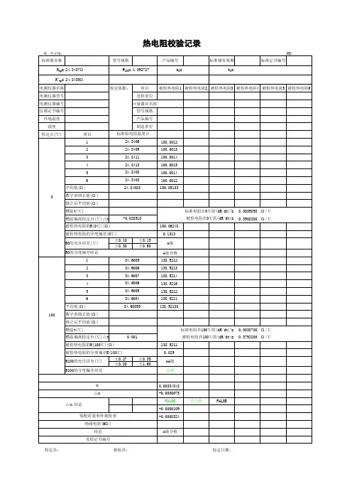 热电阻校验记录表(参照模板)
