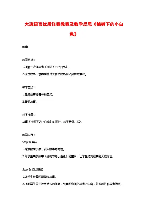 大班语言优质详案教案及教学反思《桃树下的小白兔》
