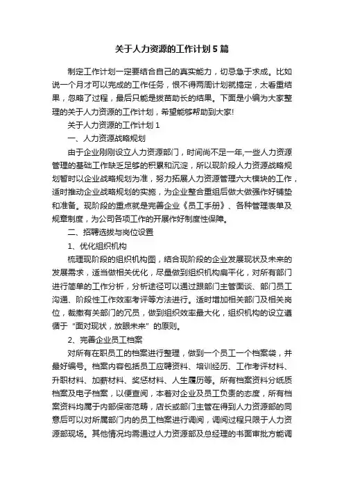 关于人力资源的工作计划5篇