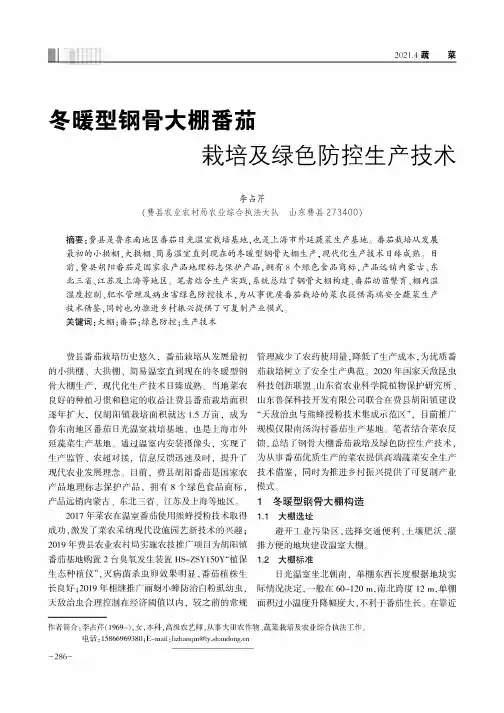 冬暖型钢骨大棚番茄栽培及绿色防控生产技术