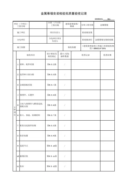 金属幕墙安装检验批质量验收记录