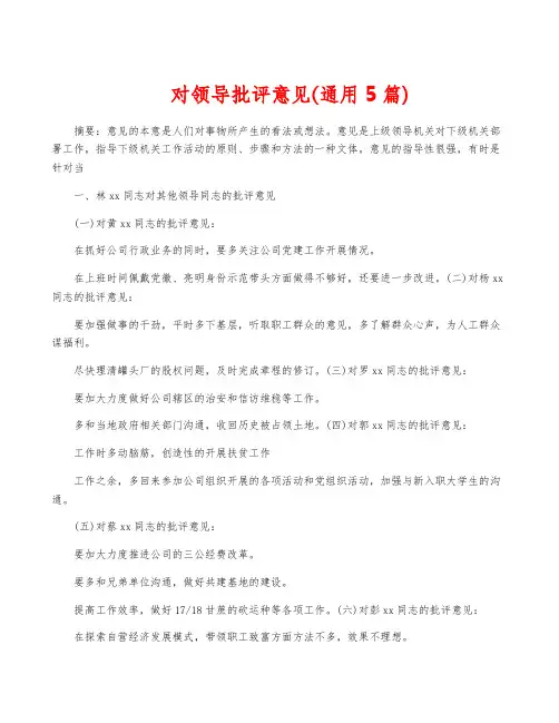 对领导批评意见(通用5篇)