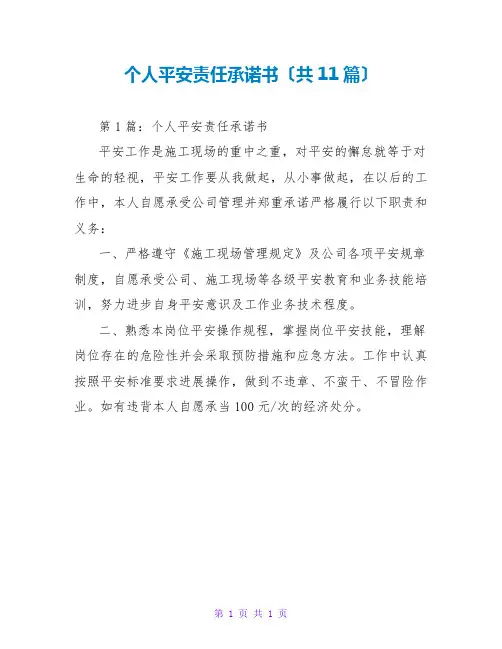 个人安全责任承诺书(共11篇)