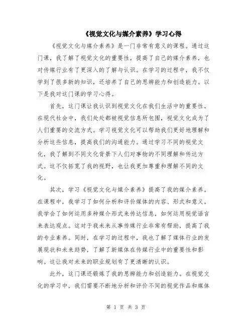 《视觉文化与媒介素养》学习心得