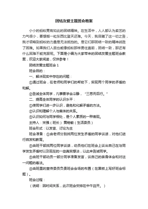 团结友爱主题班会教案