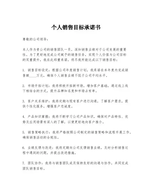 个人销售目标承诺书