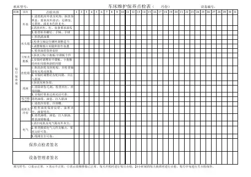 车床维护保养点检表