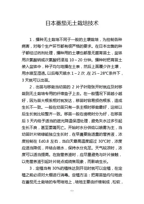 日本番茄无土栽培技术