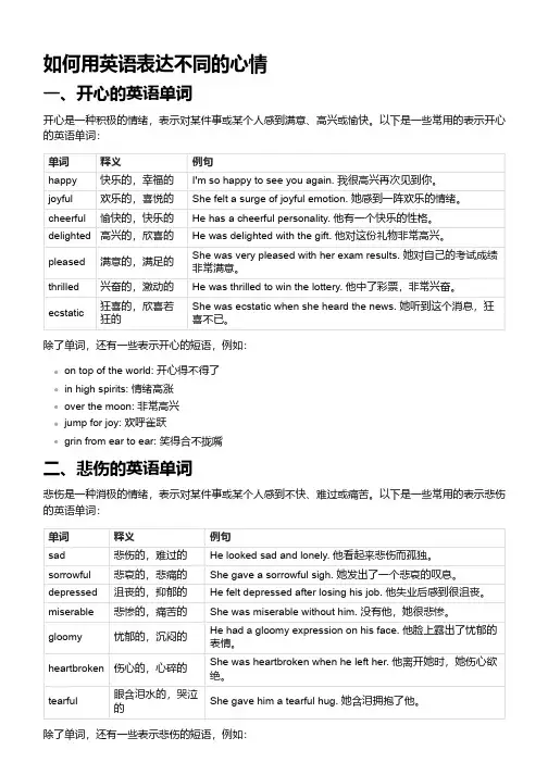 与人的心情有关的英语单词