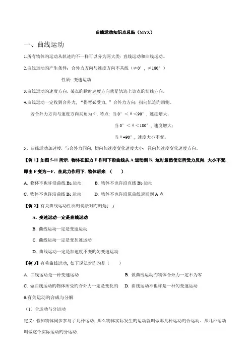 2023年高中物理必修二曲线运动知识点总结全