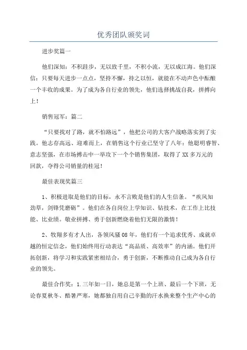 优秀团队颁奖词