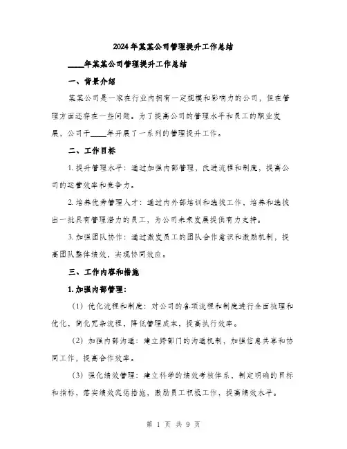 2024年某某公司管理提升工作总结(三篇)