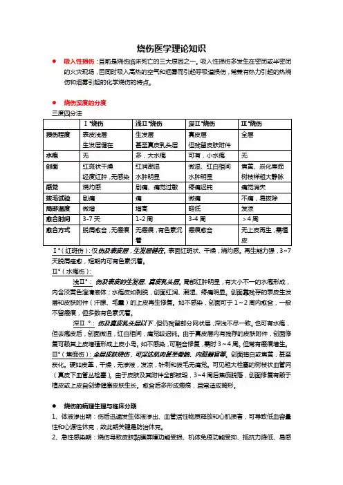 烧伤医学理论知识(烧伤深度的分度、烧伤的病理生理与临床分期、现场急救原则)