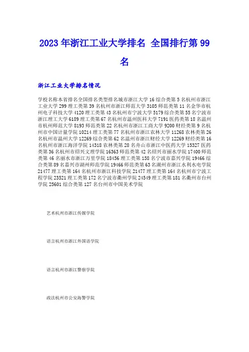 2023年浙江工业大学排名 全国排行第99名