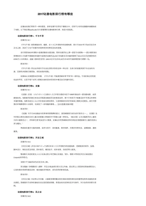 2017动漫电影排行榜有哪些