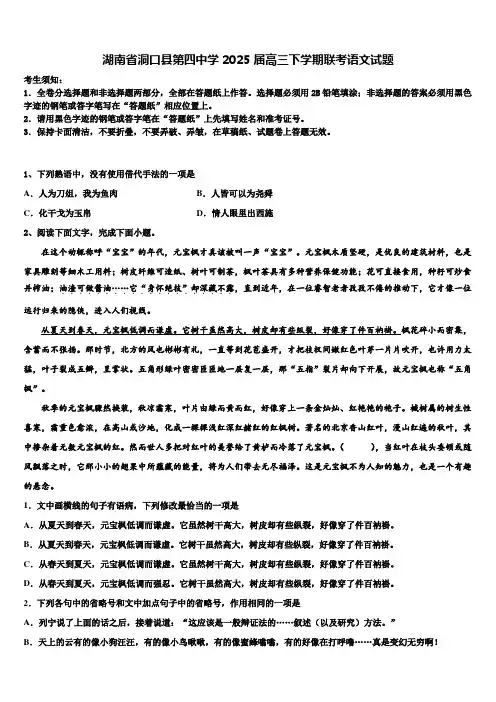 湖南省洞口县第四中学2025届高三下学期联考语文试题含解析