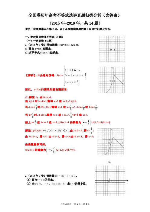 全国卷历年高考不等式选讲真题归类分析2019(含答案)