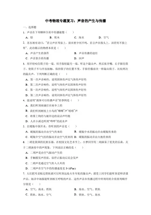 中考物理专题复习：声音的产生与传播