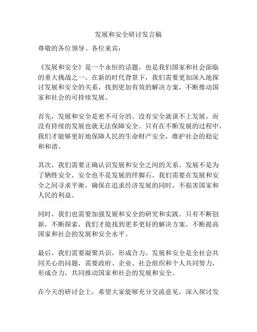 发展和安全研讨发言稿