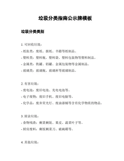 垃圾分类指南公示牌模板