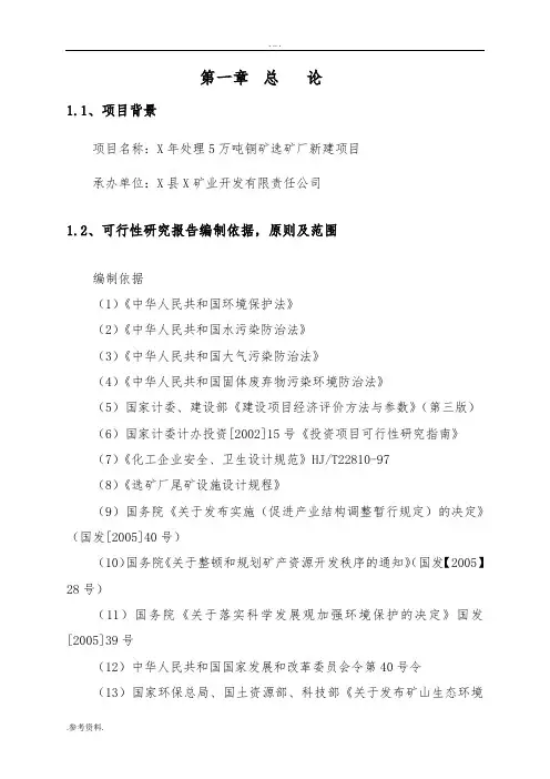 铜矿选矿厂新建项目可行性实施报告
