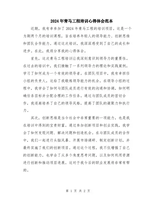 2024年青马工程培训心得体会范本