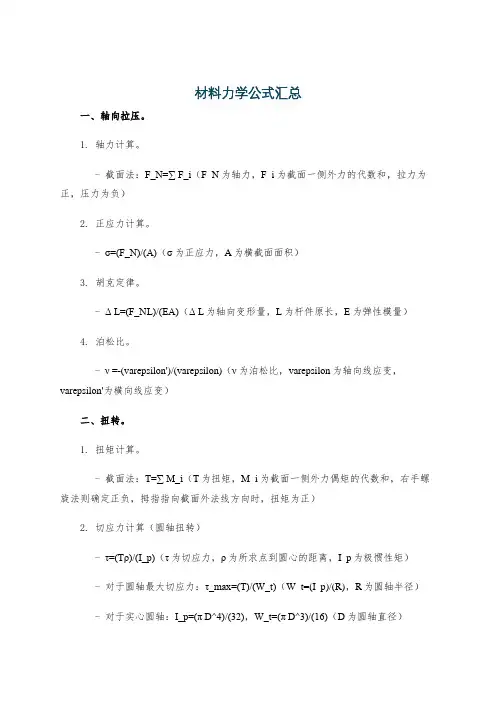 材料力学公式汇总