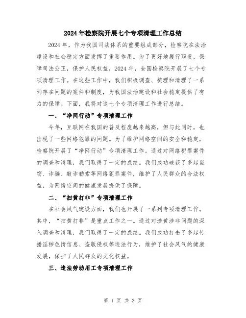 2024年检察院开展七个专项清理工作总结