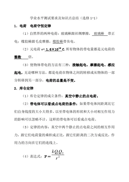 学业水平测试要求及知识点总结