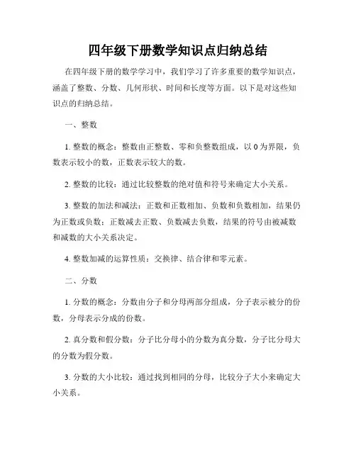 四年级下册数学知识点归纳总结