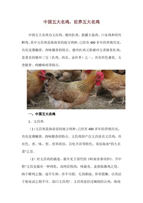 中国五大名鸡,世界五大名鸡
