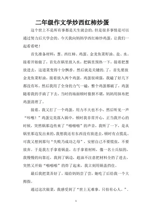 二年级作文学炒西红柿炒蛋