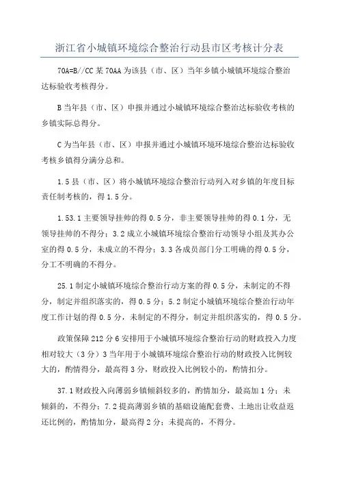 浙江省小城镇环境综合整治行动县市区考核计分表