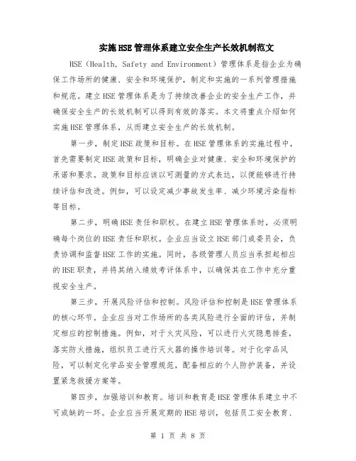 实施HSE管理体系建立安全生产长效机制范文（三篇）