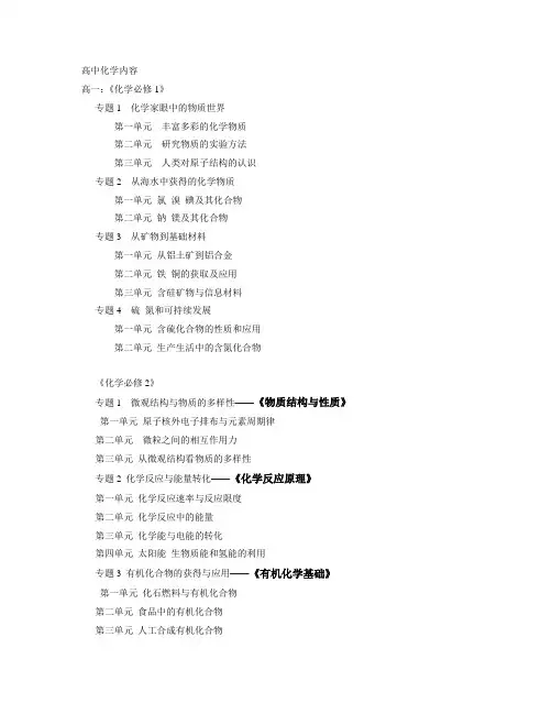 苏教版高中化学目录