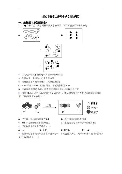 烟台市化学初三化学上册期中试卷(带解析)