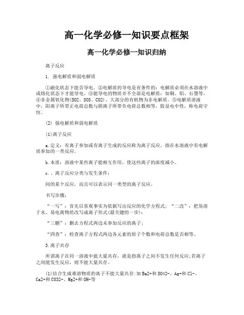 高一化学必修一知识要点框架