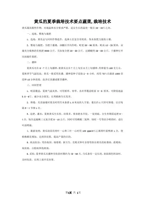 黄瓜的夏季栽培技术要点蔬菜,栽培技术