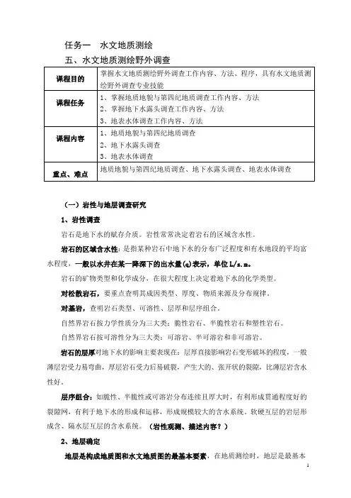 水文地质测绘野外调查