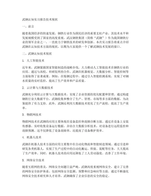 武钢认知实习报告技术现状