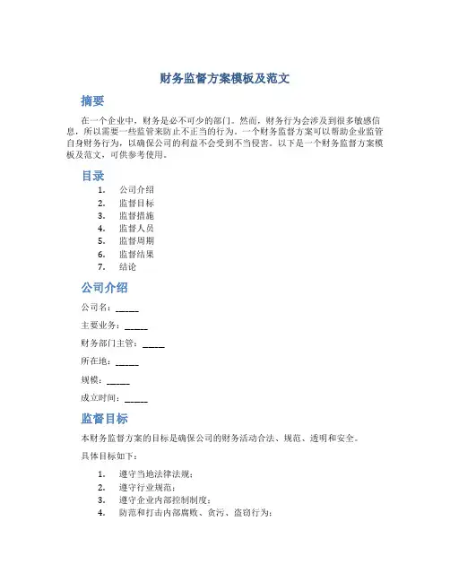 财务监督方案模板及范文