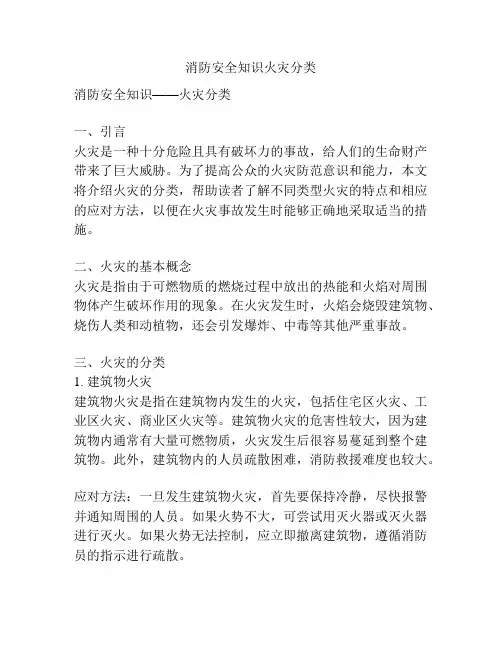 消防安全知识火灾分类