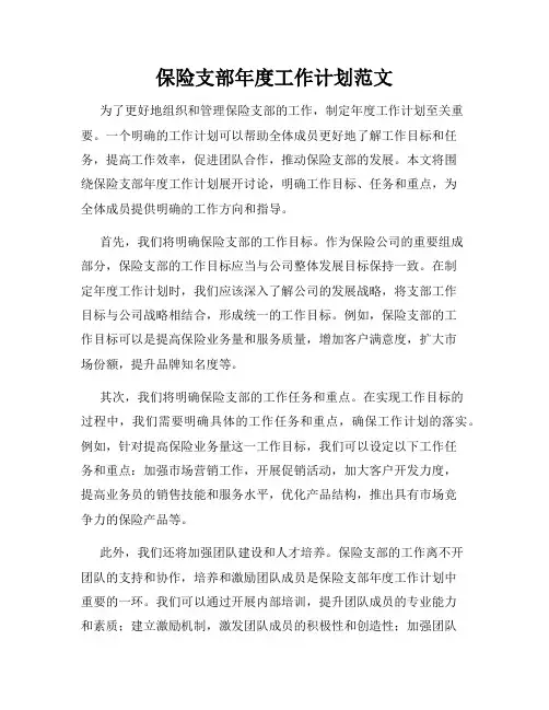 保险支部年度工作计划范文