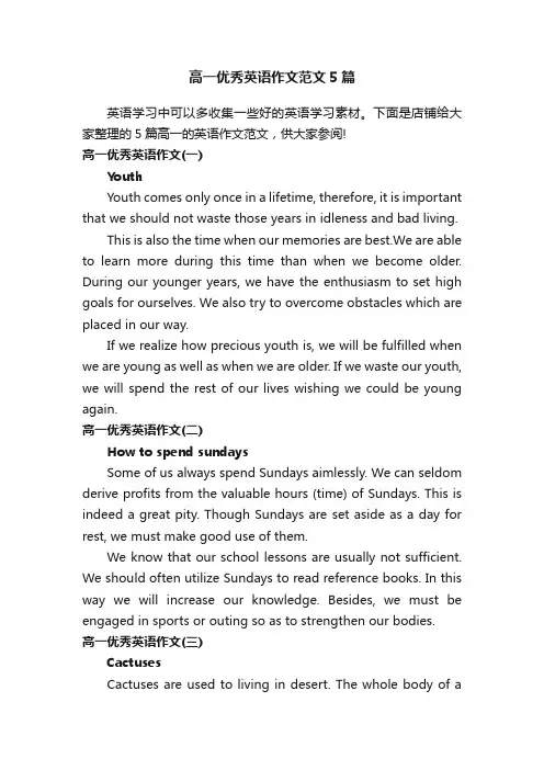 高一优秀英语作文范文5篇