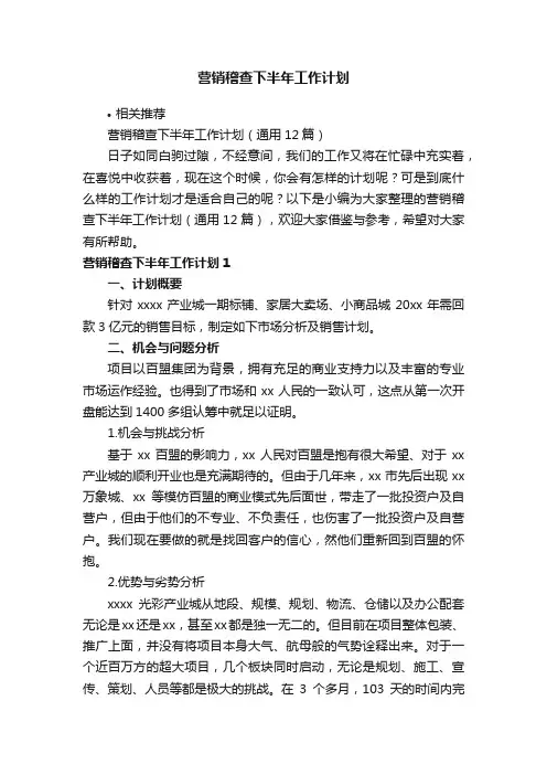 营销稽查下半年工作计划