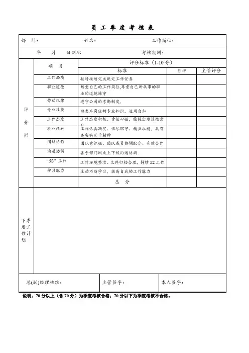 员工季度考核表