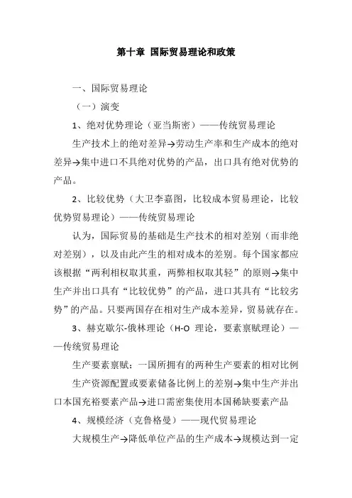 中级经济师   经济基础    第十章  国际贸易理论和政策